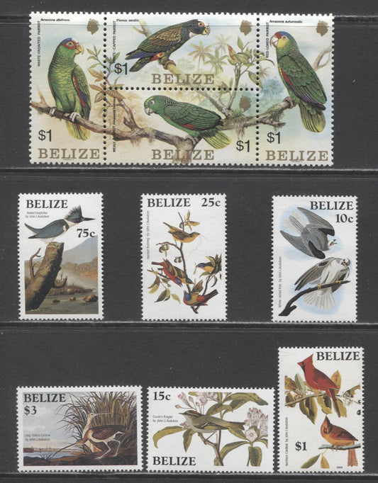 Lot 83 Belize SC#739/755 1984-1985 Parrots - Audubon Birth Centenary Issues, 10 VFNH & OG Singles & Block Of 4, Click on Listing to See ALL Pictures, Estimated Value $19
