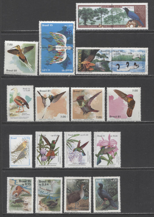 Lot 91 Brazil SC#1739/2561a 1739-1742 Hummingbirds - 50th Anniversary Of UN Issues, 17 VFNH Singles, Click on Listing to See ALL Pictures, 2017 Scott Cat. $21.8