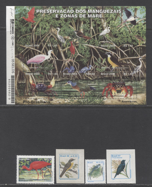 Lot 93 Brazil SC#2498/2926 1997-2004 Bird - Preservation Of Mangrove Swamps, 6 VFNH Singles & Souvenir Sheet, Click on Listing to See ALL Pictures, 2017 Scott Cat. $18.25