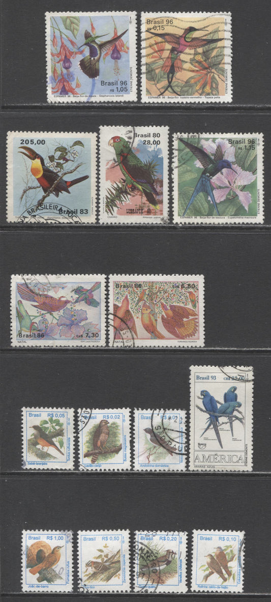 Lot 94 Brazil SC#1718/2585 1980-1996 Lubrapex - Hummingbird Issues, 15 Very Fine Used Singles, Click on Listing to See ALL Pictures, 2017 Scott Cat. $14.9