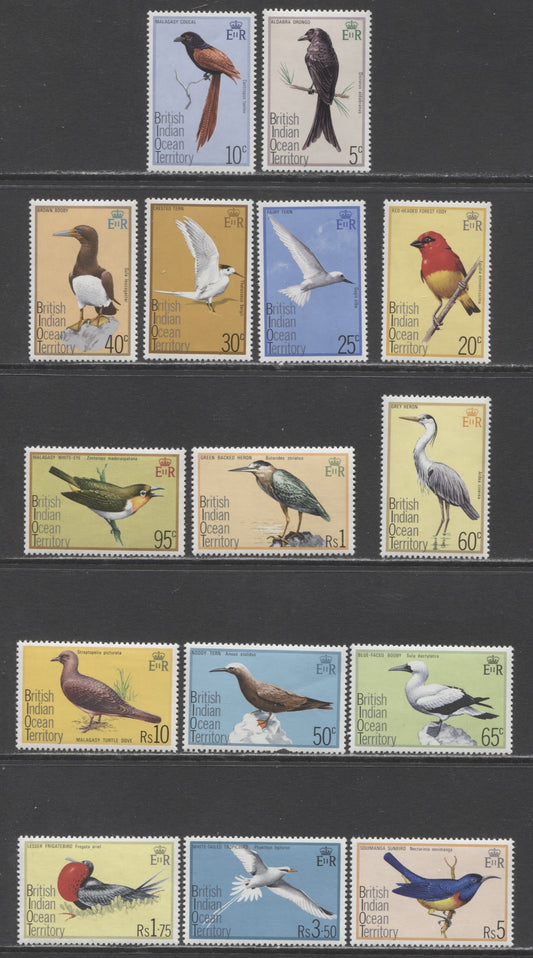Lot 95 British Indian Ocean Territory SC#63-77 1975 Bird Definitives, 15 VFNH Singles, Click on Listing to See ALL Pictures, 2017 Scott Cat. $37.5