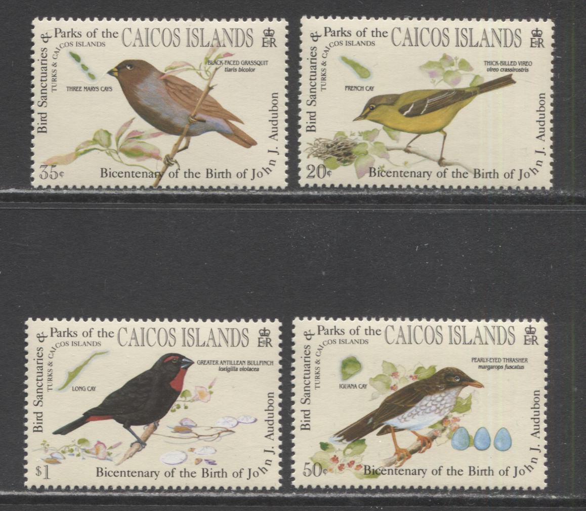 Lot 99 Caicos Islands SC#60-63 1985 Audubon Birth Centenary Issue, 4 VFNH Singles, Click on Listing to See ALL Pictures, 2017 Scott Cat. $10