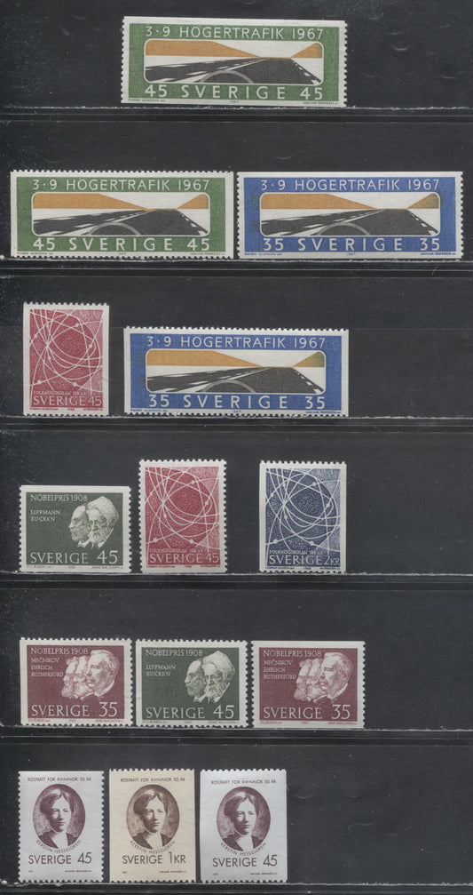 Lot 15 Sweden SC#733/885 1967 Adoption  of Right Hand Driving - 1971 50th Anniversary of Women's Suffrage Issues, 14 VFNH Singles, Click on Listing to See ALL Pictures, 2017 Scott Cat. $8.55