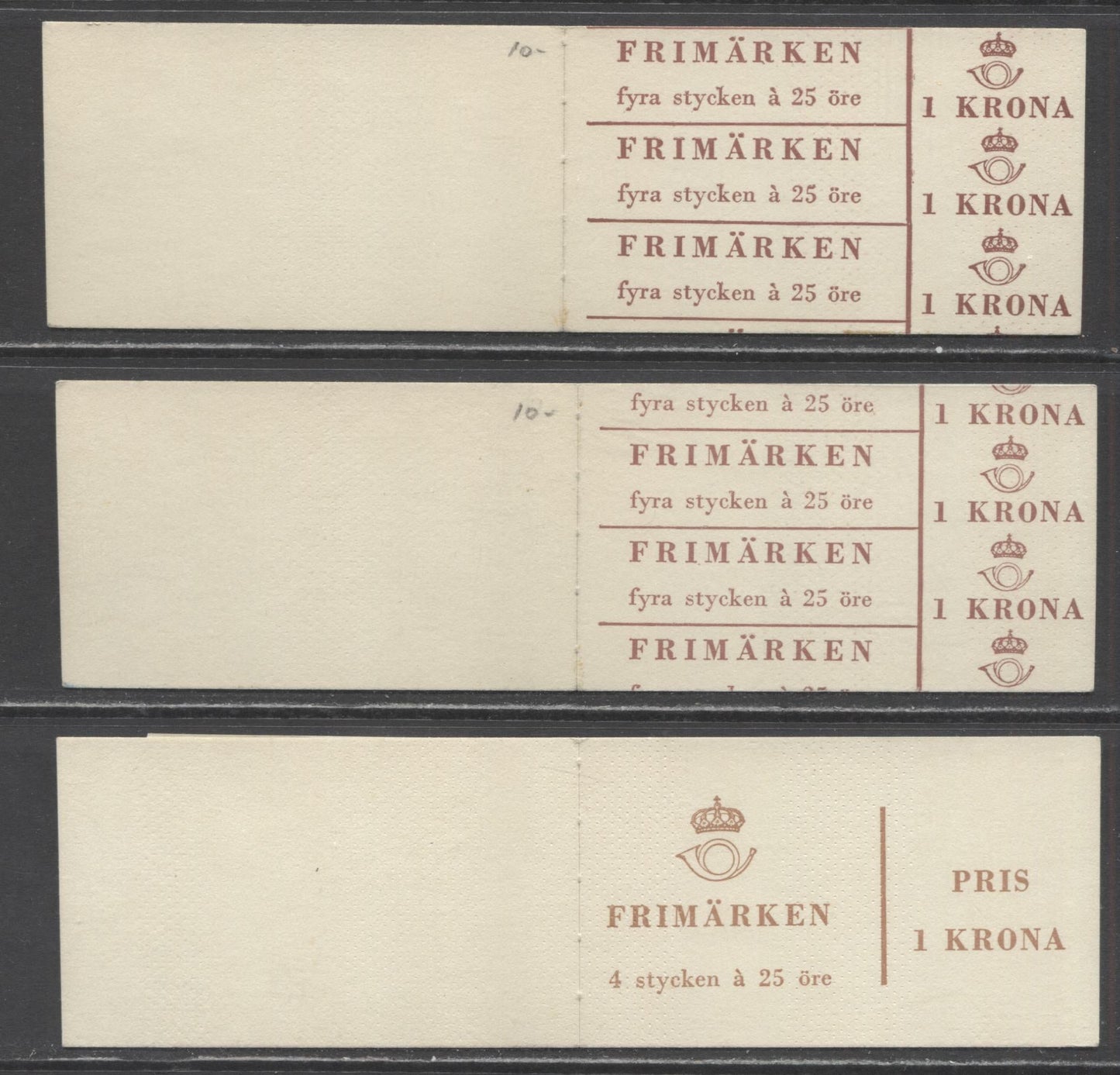 Lot 160 Sweden SC#583b (Facit #HA9A1)/583b (Facit #HA9BO) 1962 Re-Engraved King Gustav VI Adolf Definitive Issue, Two With Repeating Text Covers, Panes Upright And Inverted, 3 VFNH Booklets of 4, Click on Listing to See ALL Pictures, Estimated Value $8