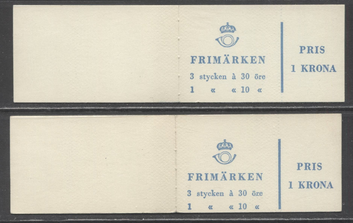 Lot 162 Sweden SC#584b (Facit HA8RV)/584b (Facit HA8OV) 1961 Re-Engraved King Gustav VI Adolf Definitive Issue, Both With Blank Selvedge, Upright And Inverted Panes, 10 Ore On Left, 2 VFNH Booklets of 4 (3 +1), Estimated Value $6