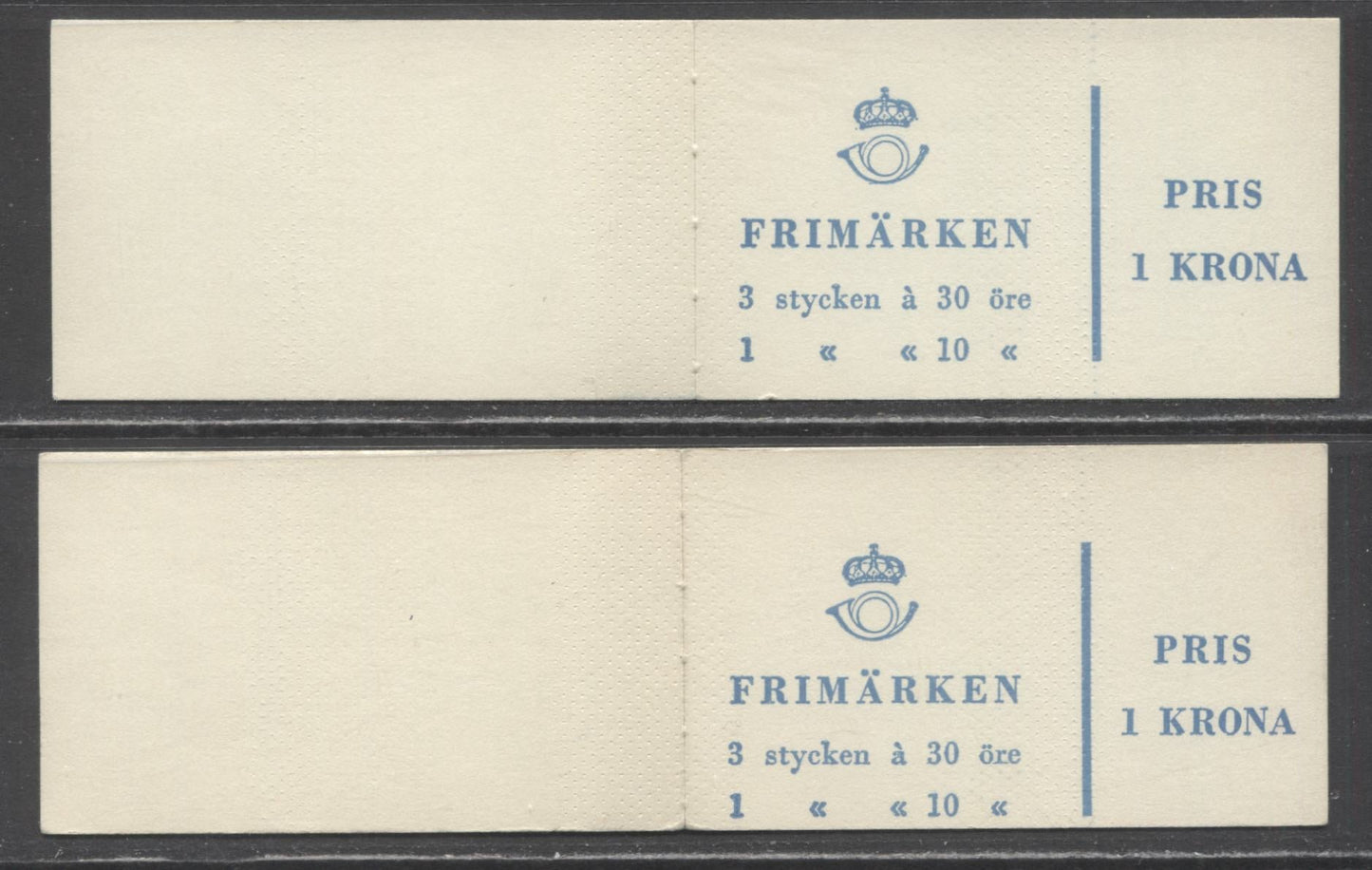 Sweden SC#584b (Facit HA8RV)/584b (Facit HA8OV) 1961 Re-Engraved King Gustav VI Adolf Definitive Issue, Both With Blank Selvedge, Upright And Inverted Panes, 10 Ore On Left, 2 VFNH Booklets of 4 (3 +1), Estimated Value $6