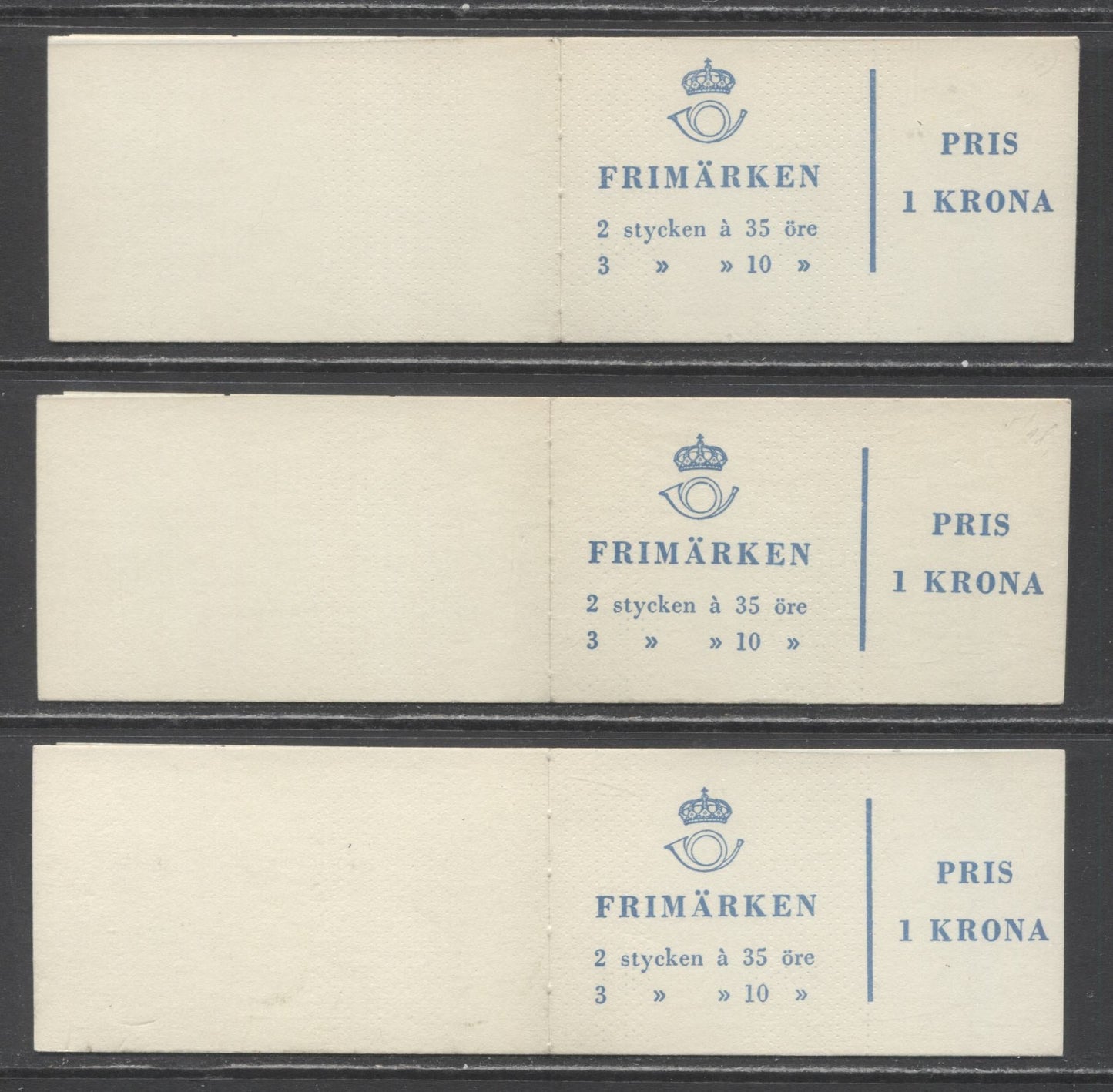 Lot 165 Sweden SC#586b (Facit #HA10RH)/586b (Facit #HA10RHOH) 1962 Re-Engraved King Gustav VI Adolf Definitive Issue, All With Blank Selvedge, Upright & Inverted Panes, 10 Ore At Left & Right, 3 VFNH Booklets of 6 (2 +3 + Label), Estimated Value $21