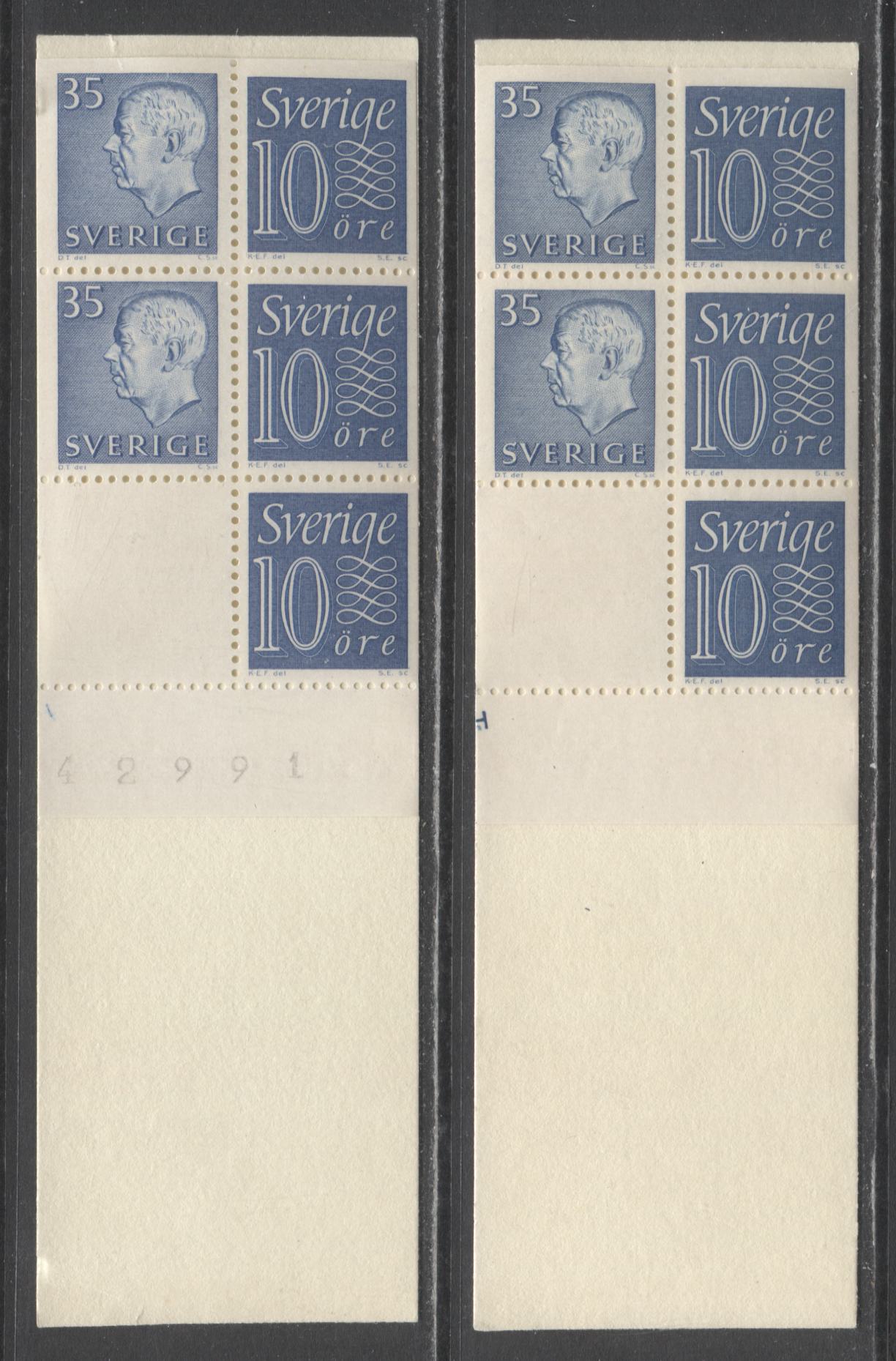 Lot 166 Sweden SC#586b (Facit #HA10OH)/586b (Facit #HA10OH) 1962 Re-Engraved King Gustav VI Adolf Definitive Issue, Inverted Panes, 10 Ore Stamps At Right, Different Selvedge Markings, 2 VFNH Booklets of 6 (2 +3 + Label), Estimated Value $30