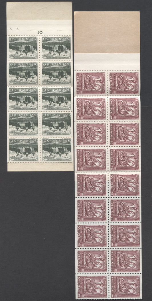 Lot 177 Sweden SC#615a, 616a (Facit #H149)-615a, 616a (Facit #H150A) 1962 St. George Great Church & Skokloster Castle Issues, Horizontal Cylinder 2 & 2 Digits of Control Number In The selvedge, 2 VFNH Booklets Of 10 And 20, Estimated Value $22