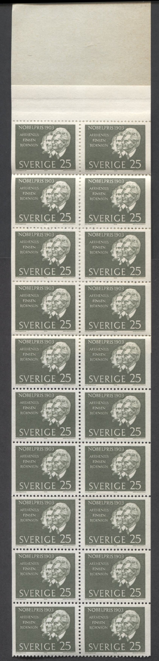 Lot 179 Sweden SC#639a (Facit #H160) 10 Ore, 15 Ore & 25 Ore Brown 1963 Nobel Laureates Issue, A VFNH Booklet of 20, Click on Listing to See ALL Pictures, Estimated Value $20
