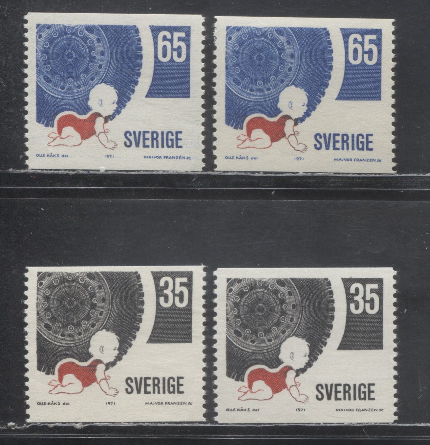 Lot 18 Sweden SC#896-897 1971 Publicity For Road Safety Issue, With and Without Tagging, 4 VFNH Singles, Click on Listing to See ALL Pictures, Estimated Value $5