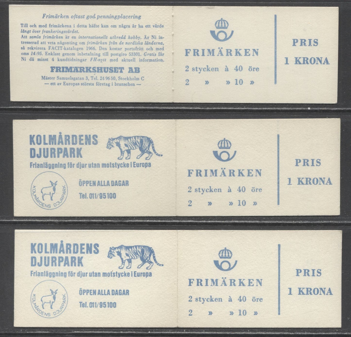 Sweden SC#669b (Facit #HA12ARV/HA12B1RV) 1964 Re-Engraved King Gustav VI Adolf Definitive Issue, Different Back Cover Designs, Upright & Inverted Panes, 10 Ore Stamps At left and Right, 6 VFNH Booklets of 4 (2 +2), Estimated Value $22