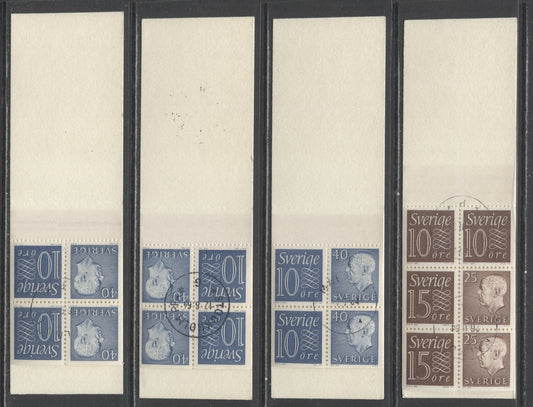 Lot 195 Sweden SC#666a, 669b (Facit #HA12ARV/HA13BRV) 1964 Re-Engraved King Gustav VI Adolf Definitive Issue, Upright and Inverted Panes, 10 Ore Stamps At Left And Right, CDS Cancelled, 4 VF Used CTO Booklets of 10 (2 x 5), Estimated Value $30
