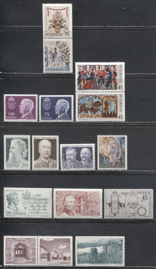 Lot 20 Sweden SC#1021/1086 1973 Death of King Gustaf VI Adolf - 1974 UPU Centenary Issues, 16 VFNH Singles, Click on Listing to See ALL Pictures, 2017 Scott Cat. $13.6