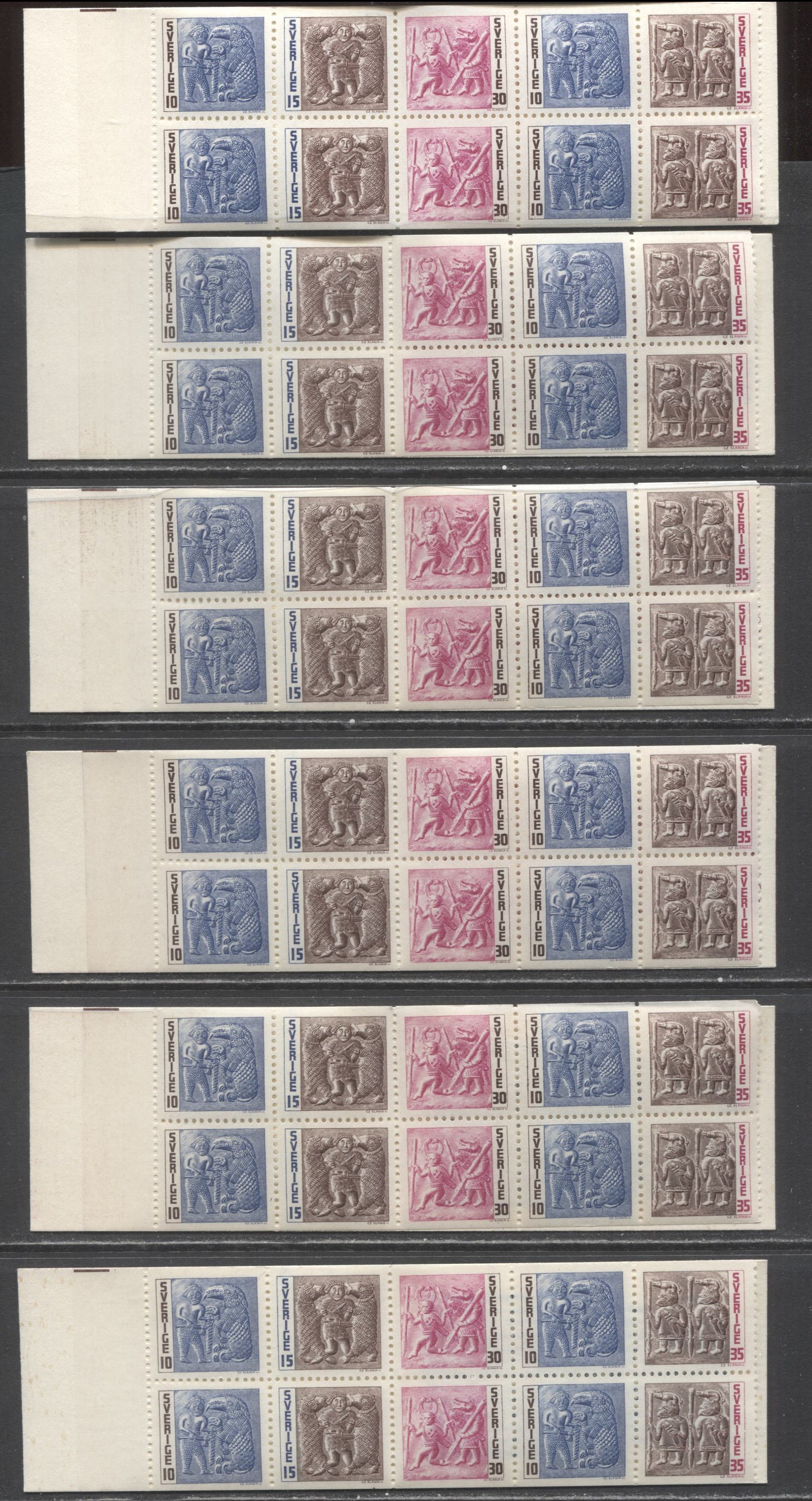 Sweden SC#730a (Facit #HA17A1)/730a (Facit #HA17B1) 1967 Iron Age Issue, English & Swedish Covers With Different Fluorescence, Different From Lot 227, 6 VFNH Booklet of 10 (2x3+4), Click on Listing to See ALL Pictures, Estimated Value $15