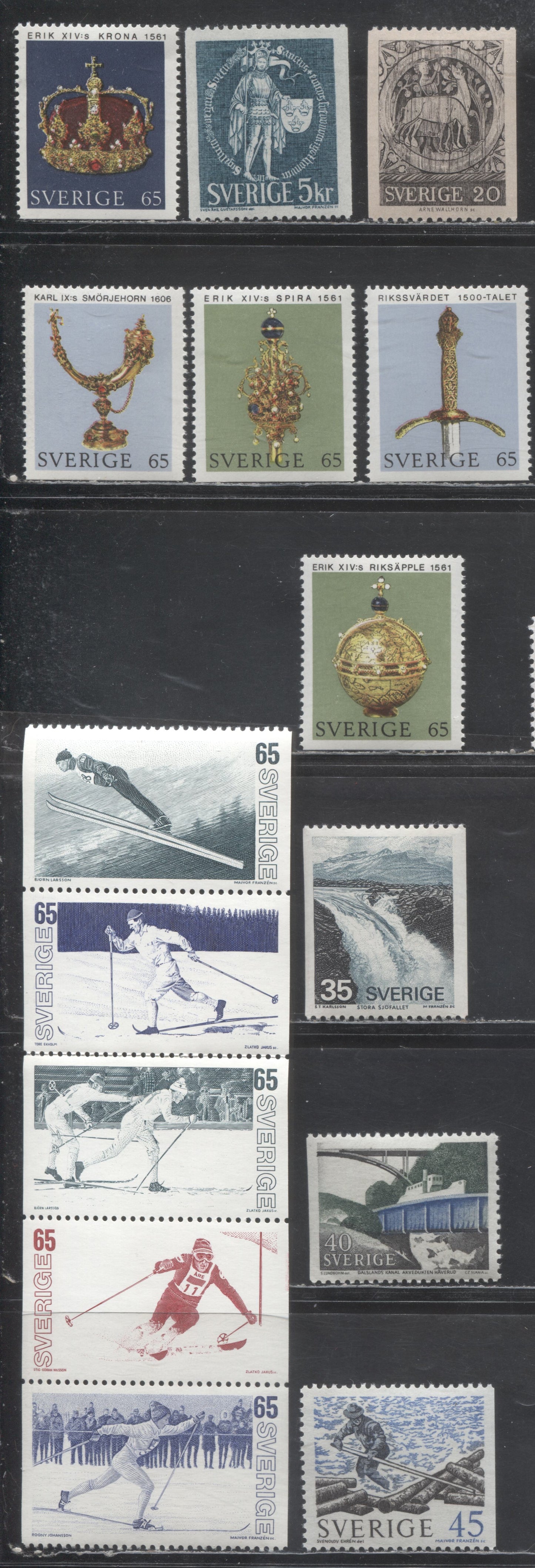 Lot 23 Sweden SC#740/1035 1967-1972 Definitives - 1974 Great Falls Definitive, 15 VFNH Singles, Click on Listing to See ALL Pictures, 2017 Scott Cat. $8.4