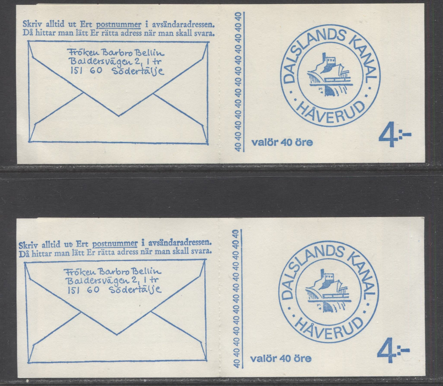 Sweden SC#759a (Facit #H208) 40 Ore Multicoloured 1968 Windmills Definitive, Fluorescent and MF Covers, 2 VFNH Booklets of 10, Click on Listing to See ALL Pictures, Estimated Value $8