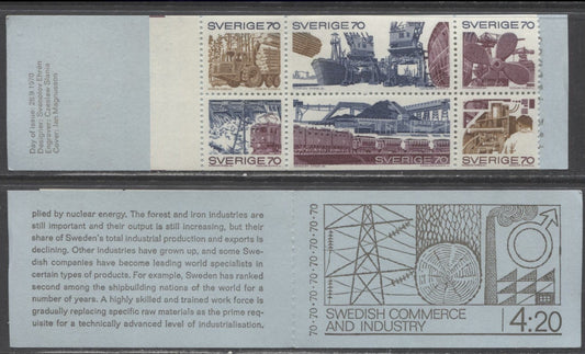 Sweden SC#866a (Facit #H234B) 70 Ore Multicoloured 1970 Swedish Industrial Life Issue, LF English Cover, Strong Tagging, A VFNH Booklet of 6 (1x6), Click on Listing to See ALL Pictures, Estimated Value $17
