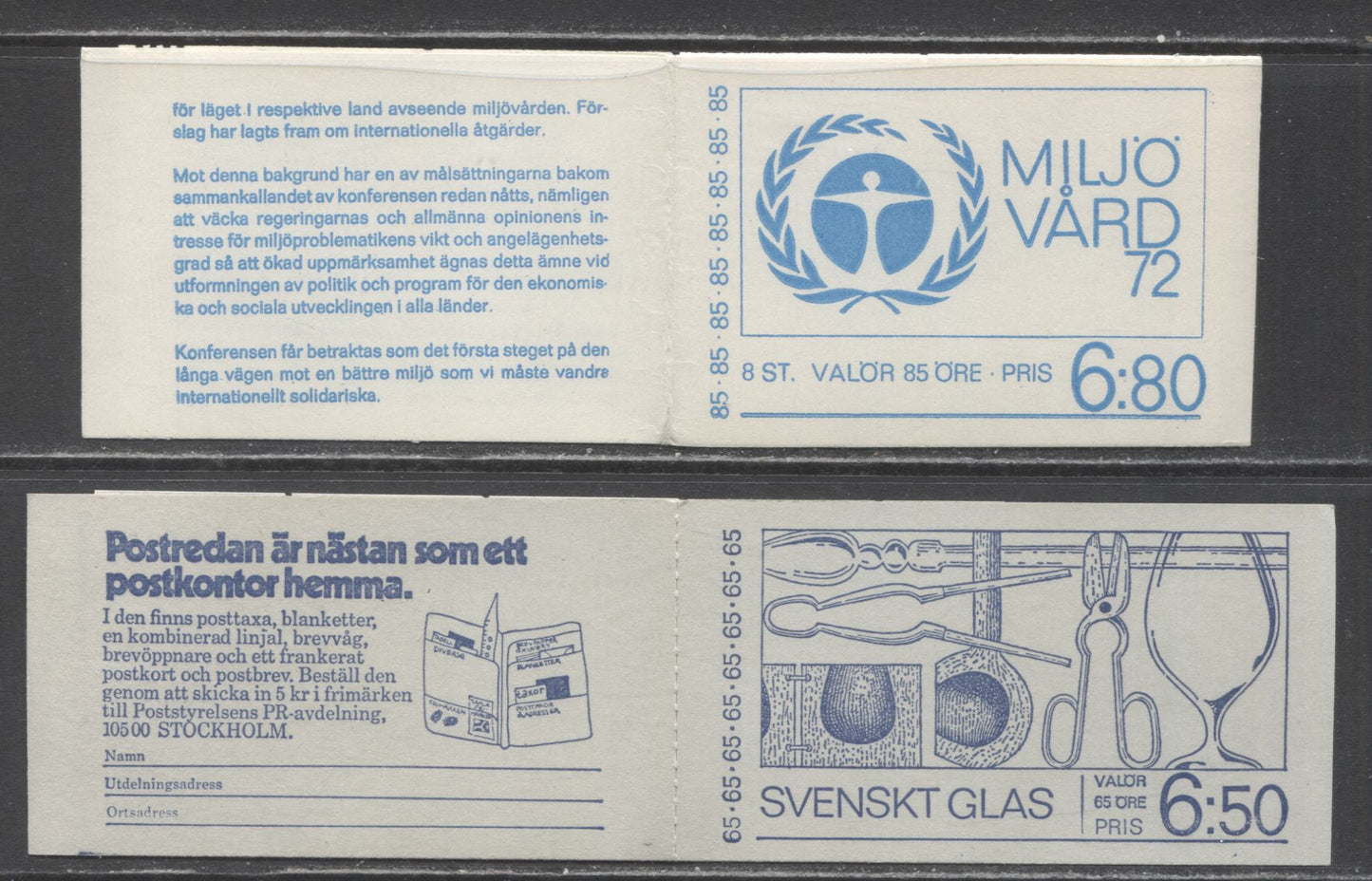 Sweden SC#927a (Facit #H254A)-935a (Facit #H257) 1972 Swedish Glassmaking & UN Environment Conference Issues, NF and MF Covers, 2 VFNH Booklets of 10 and 8, Click on Listing to See ALL Pictures, Estimated Value $18