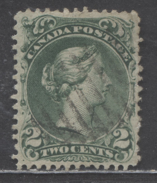 Lot 335 Canada #24iv 2c  Green Queen Victoria, 1868-1897  Large Queen Issue, A Fine Used Single On Duckworth Paper 7 (Bothwell Paper)