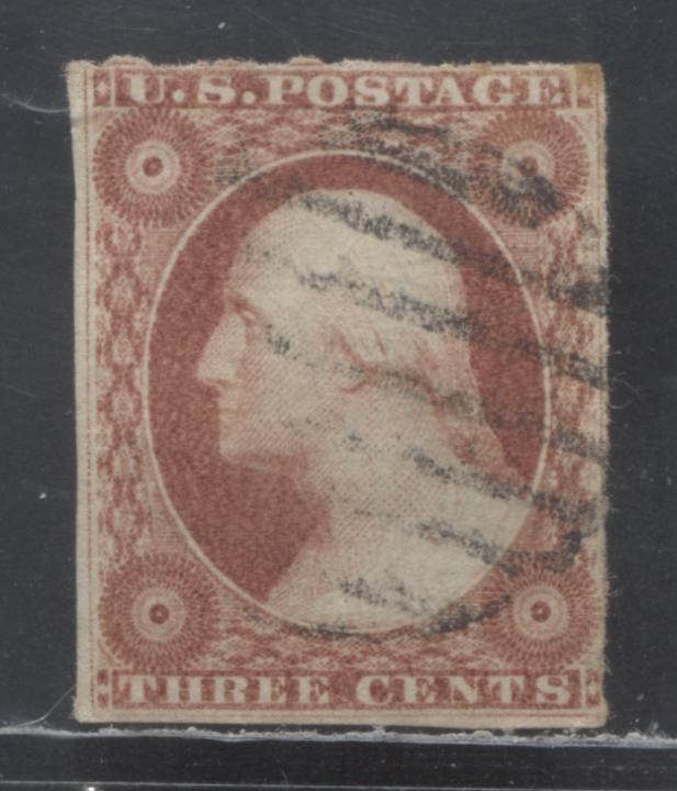 Lot 344 United States of America SC#11 3c Dull Red 1851-1857 Imperforate Toppan Carpenter Issue, Type 1, A VG Used Single, Click on Listing to See ALL Pictures, Estimated Value $5