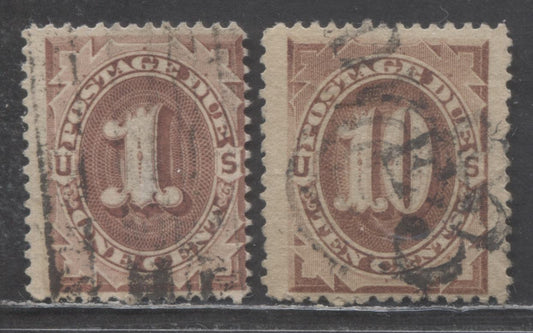 Lot 351 United States of America SC#J5/J15 1879-1884 Postage Due Issues, 10c With Black "Due 3" Cancel, 2 VG & Good Used Singles, Click on Listing to See ALL Pictures, Estimated Value $18