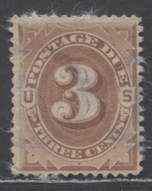 Lot 352 United States of America SC#J3 3c Brown 1879 Postage Due Issue, Lovely Centering, Face Free Cancel, Tiny Corner Crease At LL, A Fine Used Single, Click on Listing to See ALL Pictures, Estimated Value $3