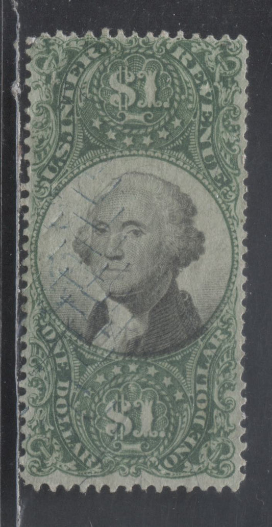 Lot 354 United States of America SC#R144 $1 Green and Black 1871-1872 Third Revenue Issue, With Herringbone Cut Cancel, A VF Used Single, Click on Listing to See ALL Pictures, 2017 Scott Cat. $0.8
