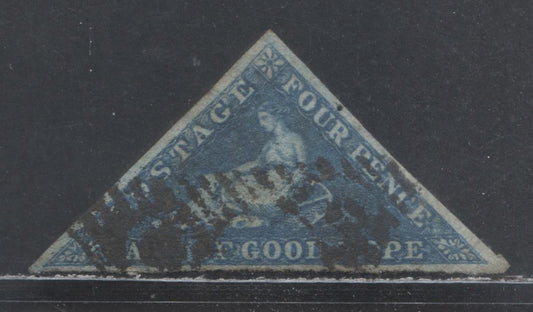Lot 362 Cape of Good Hope SC#4 4d Blue 1855-1858 Hope Seated Triangles, White Paper, Perkins Bacon Printing, A Fine Used Single, Click on Listing to See ALL Pictures, Estimated Value $42