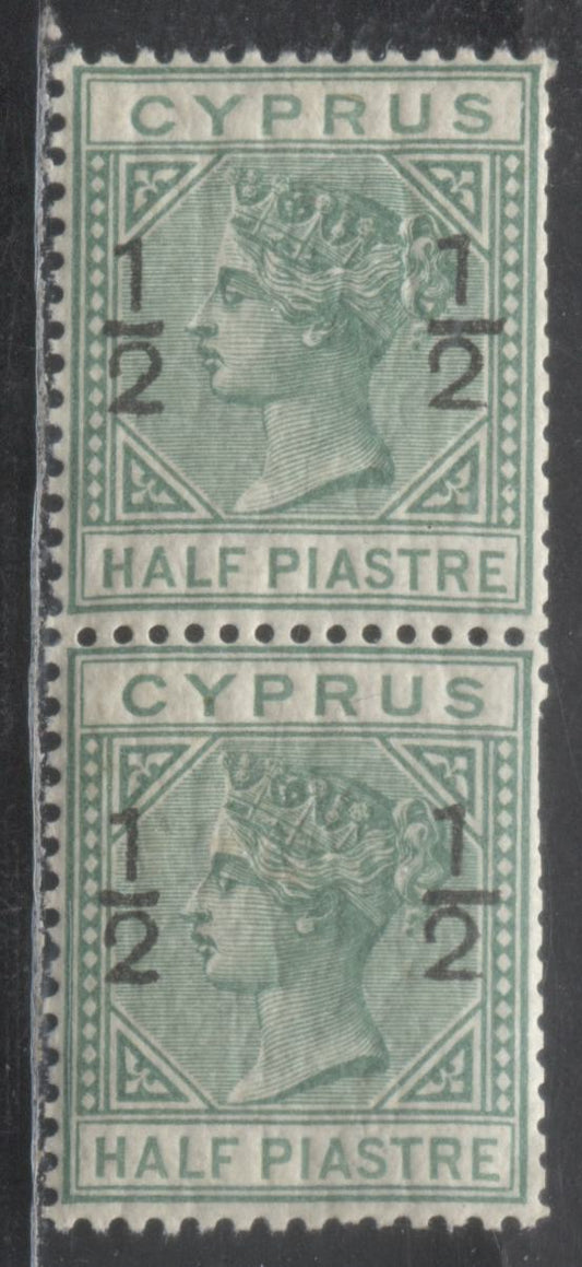 Lot 363 Cyprus SC#18 1/2pi on 1/2pi Green 1884 Surcharged Queen Victoria Surface Printed Issue, Watermark Crown CA, A VGNH Single, Click on Listing to See ALL Pictures, Estimated Value $90