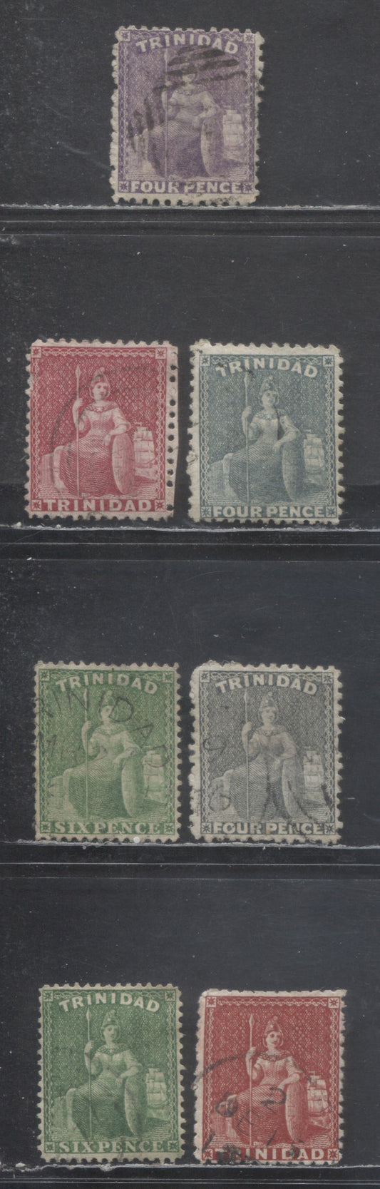 Lot 370 Trinidad SC#48-60 1864-1876 Britannial Issues, watermarked Crown CC, Perf 12.5 and 14, A VG-VF Used Singles, Click on Listing to See ALL Pictures, Estimated Value $27