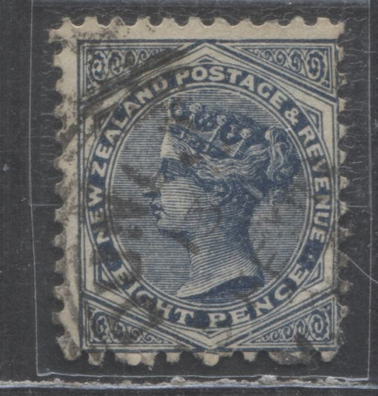 Lot 378 New Zealand SC#66 8d Dark Blue 1882-1898 Second Queen Victoria Sidefaces, Wmk NZ And Star 7mm Apart, A VG-F Used Single, Click on Listing to See ALL Pictures, Estimated Value $24