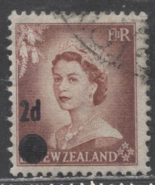 Lot 381 New Zealand SC#320 2d on 1.5d Red Brown 1958 Surcharges, On Scarcer Earlier "Stars" Design, A Fine Used Single, Click on Listing to See ALL Pictures, Estimated Value $100