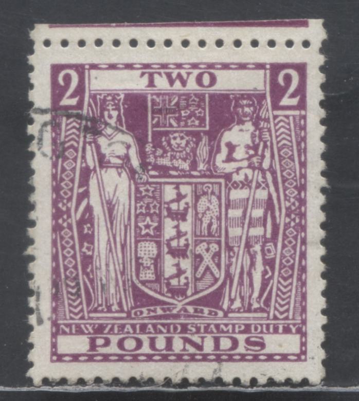 Lot 386 New Zealand SC#AR89 2 Pounds Violet 1940-1958 Arms Postal Fiscal Issue, Multiple Wmk, A VF Used Single, Click on Listing to See ALL Pictures, 2017 Scott Cat. $60