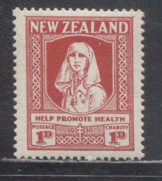 Lot 389 New Zealand SC#B2 1p + 1p Scarlet 1930 Health Issue, , A VFLH Single, Click on Listing to See ALL Pictures, 2017 Scott Cat. $30