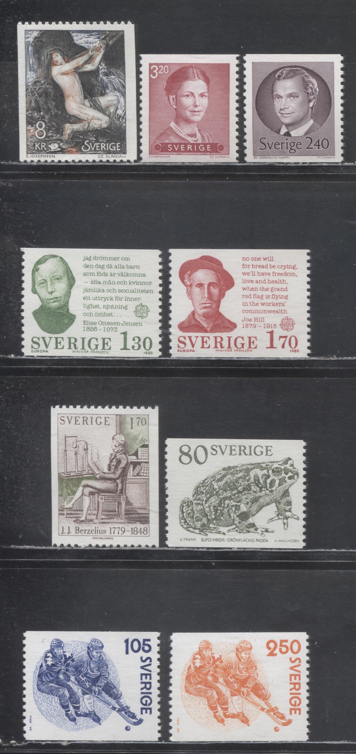 Lot 39 Sweden SC#1273/1373 1979 Bandy - 1981-1984 Royal Family Definitive Issues, With Control Numbers On Back, 9 VFNH Singles, Click on Listing to See ALL Pictures, Estimated Value $15