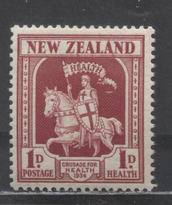 Lot 393 New Zealand SC#B7 1d + 1d Dark Carmine 1934 Crusader Health Issue, A VFNH Single, Click on Listing to See ALL Pictures, 2017 Scott Cat. $25