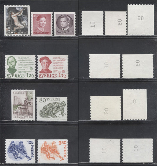 Lot 39 Sweden SC#1273/1373 1979 Bandy - 1981-1984 Royal Family Definitive Issues, With Control Numbers On Back, 9 VFNH Singles, Click on Listing to See ALL Pictures, Estimated Value $15