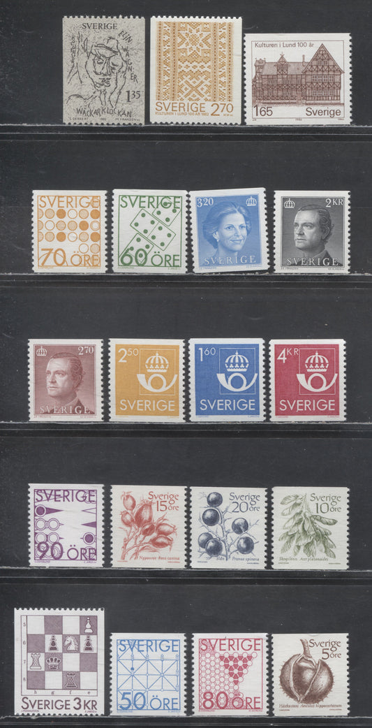 Lot 44 Sweden SC#1407/1445 1982 Elian Wagner - 1983-1985 Definitives, 19 VFNH Singles, Click on Listing to See ALL Pictures, 2017 Scott Cat. $14.3