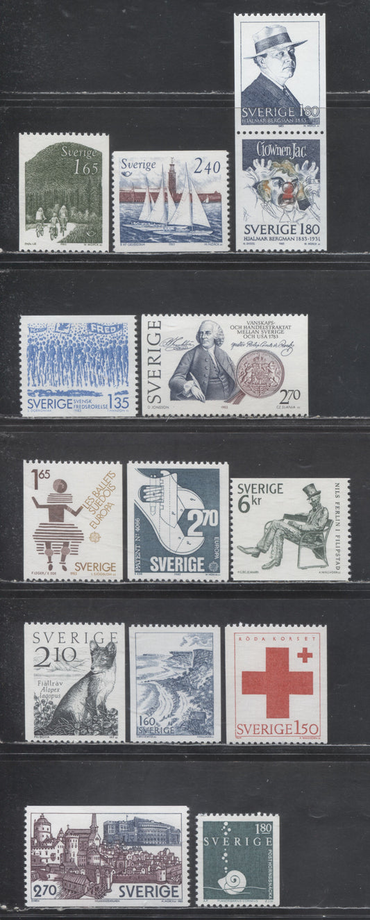 Sweden SC#1446/1472 1983 Peace Movement Centenary - 1983 Helgeandsholmen Issue, 12 VFNH Singles, Click on Listing to See ALL Pictures, 2017 Scott Cat. $14.45