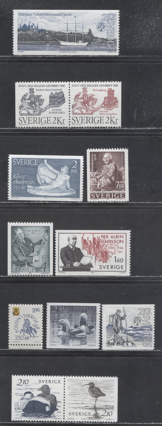 Lot 52 Sweden SC#1538/1589 1985 St. Cnut - 1986 350th Anniversary of Swedish Post Office, 12 VFNH Singles, Click on Listing to See ALL Pictures, 2017 Scott Cat. $13.4