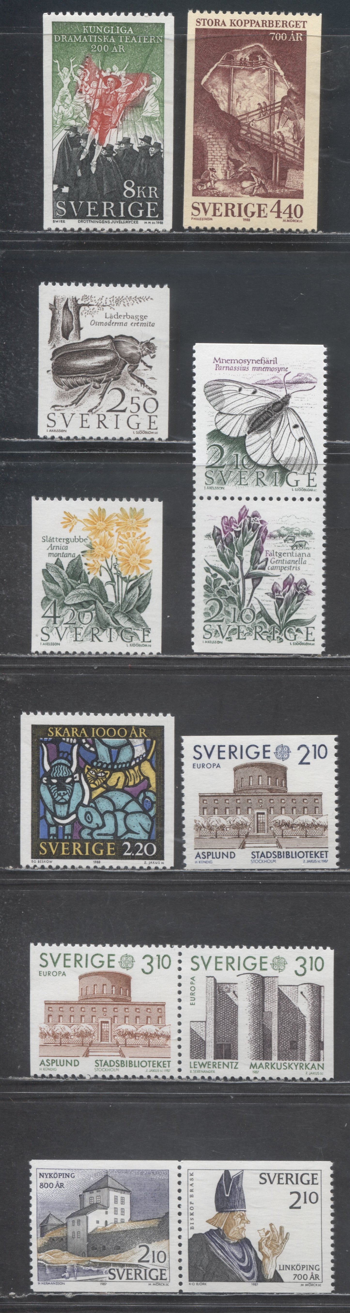 Lot 57 Sweden SC#1623/1693 1987 Nature Conservation - 1988 Royal Dramatic Theatre, 12 VFNH Singles, Click on Listing to See ALL Pictures, 2017 Scott Cat. $18.1