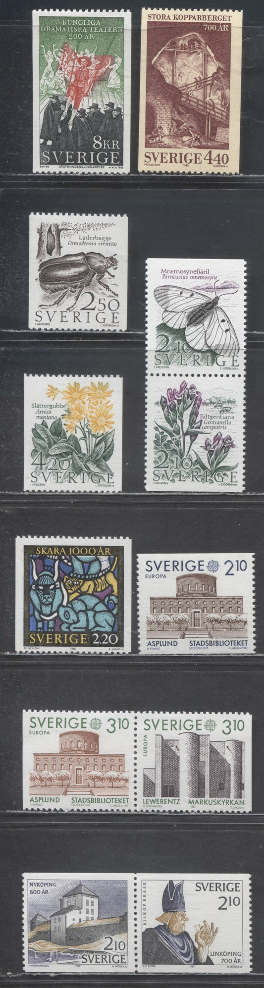 Lot 57 Sweden SC#1623/1693 1987 Nature Conservation - 1988 Royal Dramatic Theatre, 12 VFNH Singles, Click on Listing to See ALL Pictures, 2017 Scott Cat. $18.1