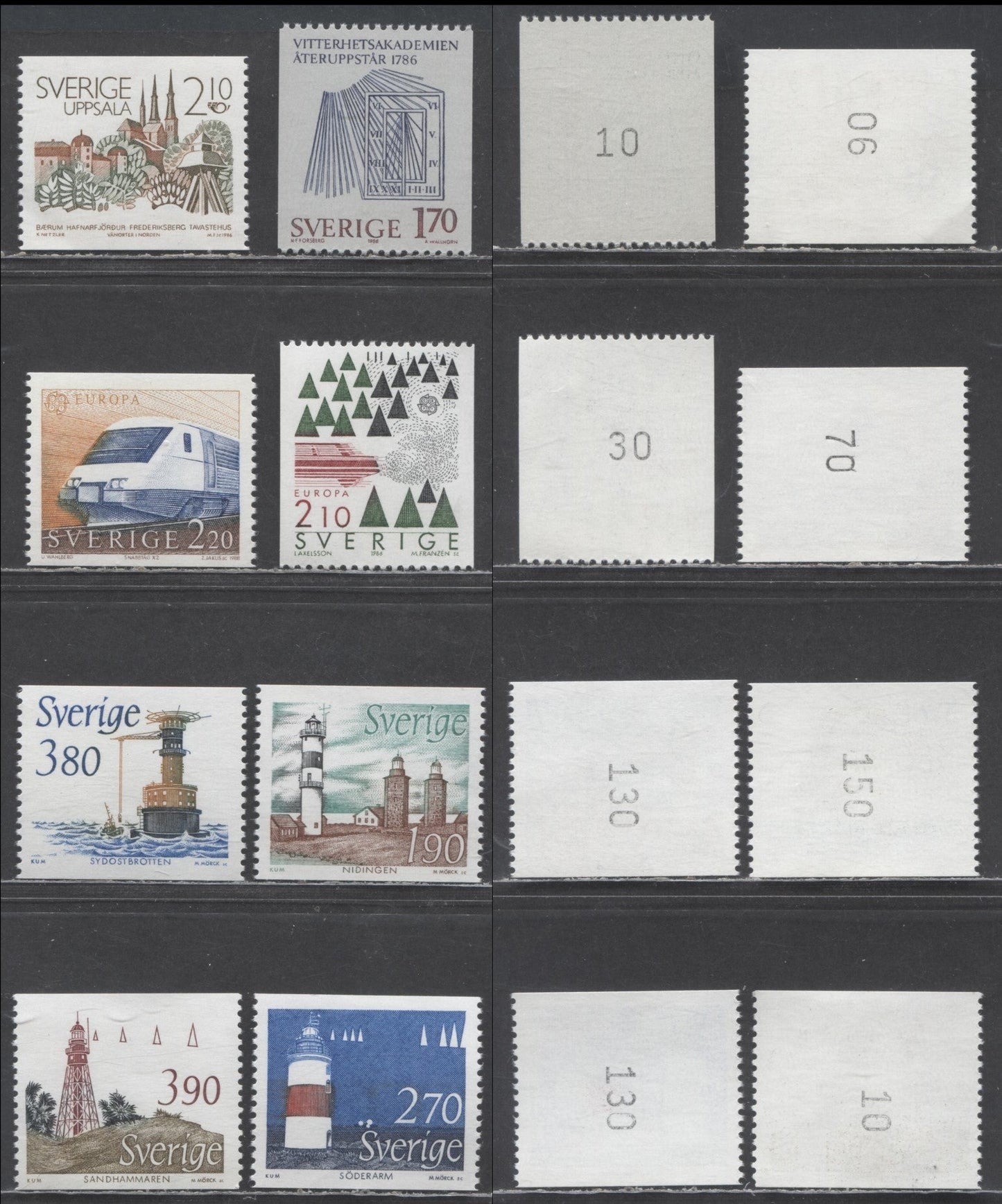 Lot 60 Sweden SC#1590/1722 1986 Royal Swedish Academy - 1989 Europa Issues, With Control Numbers On Back, 8 VFNH Singles, Click on Listing to See ALL Pictures, Estimated Value $20