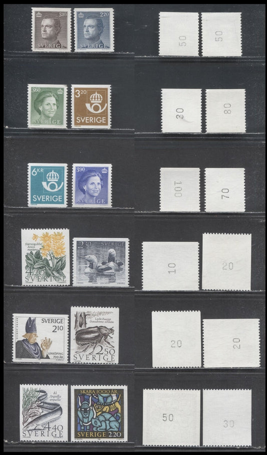 Lot 64 Sweden SC#1570/1680 1986-1989 Definitives - 1988 Skara Township Millennium Issues, With Control Numbers On Back, 11 VFNH Singles, Click on Listing to See ALL Pictures, 2017 Scott Cat. $17