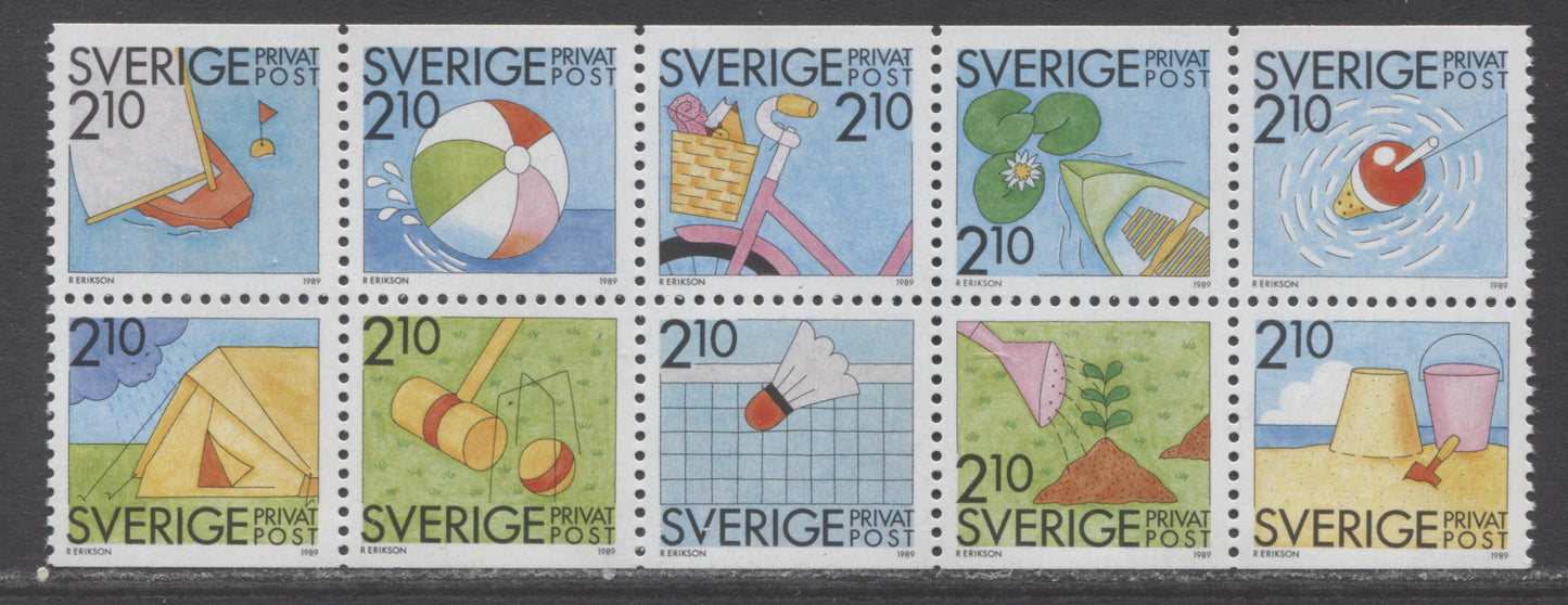 Lot 65 Sweden SC#1739/1748 1989 Summer Discount Stamps Issue, A VFNH Booklet Pane of 10, Click on Listing to See ALL Pictures, 2017 Scott Cat. $20