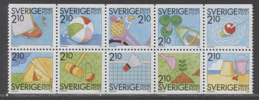 Lot 65 Sweden SC#1739/1748 1989 Summer Discount Stamps Issue, A VFNH Booklet Pane of 10, Click on Listing to See ALL Pictures, 2017 Scott Cat. $20