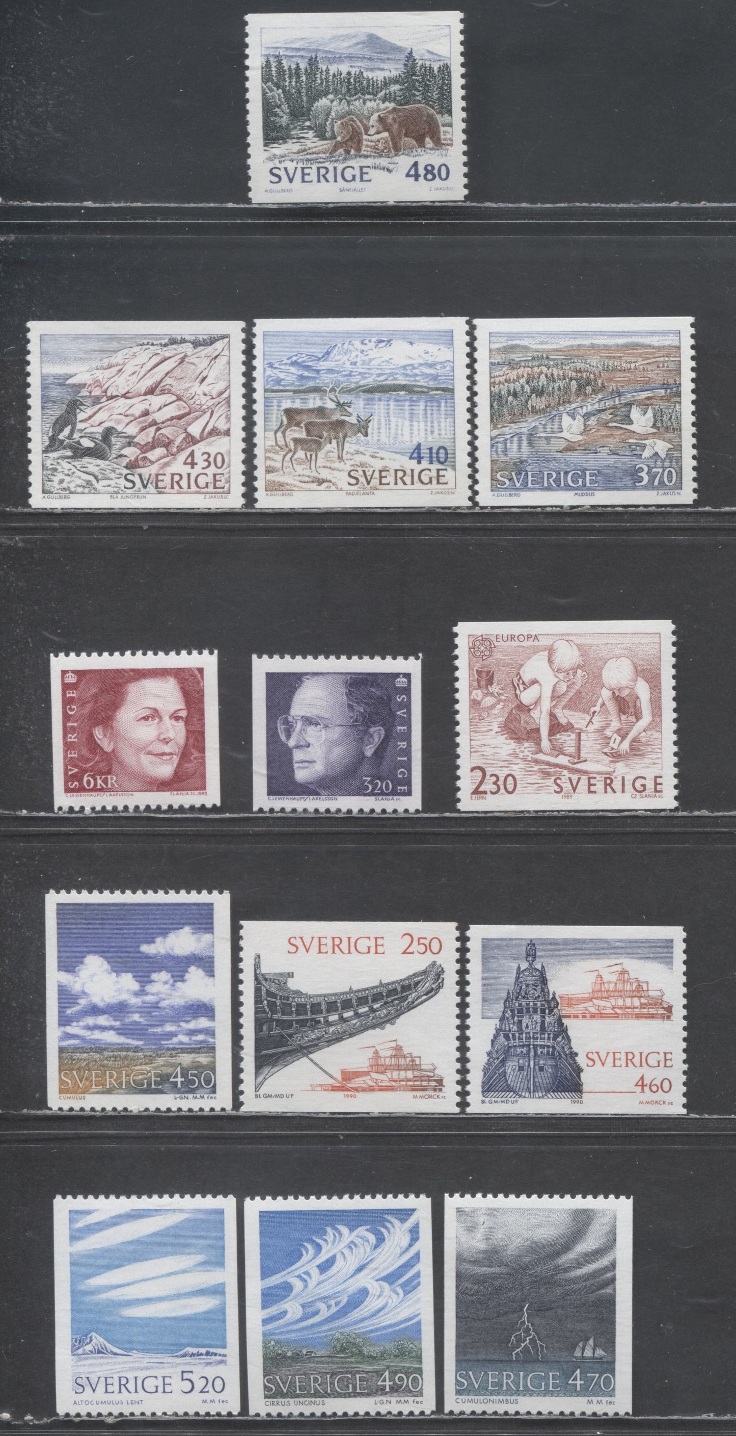 Lot 73 Sweden SC#1736/1848 1990 National Parks Issue - 1990 Clouds Issue, With Control Numbers On Back, 13 VFNH Singles, Click on Listing to See ALL Pictures, Estimated Value $35