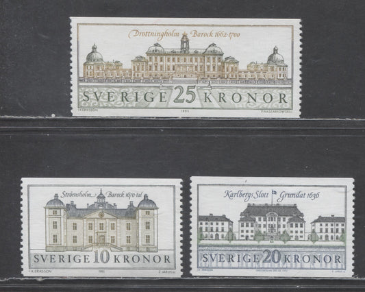 Sweden SC#1874/1877 1991-1992 Palaces High Value Defintive Issue, 3 VFNH Singles, Click on Listing to See ALL Pictures, 2017 Scott Cat. $20