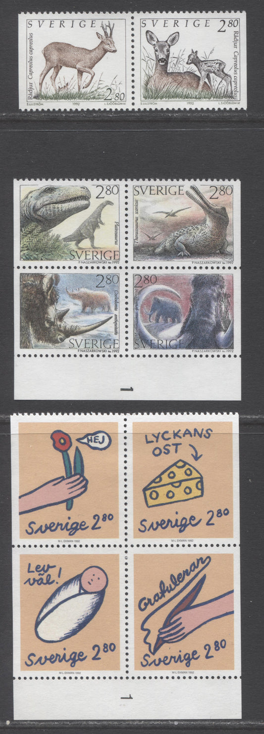 Lot 81 Sweden SC#1920/1972 1992-2009 Wildlife Definitives - 1992 Prehistoric Animals Issues, 2 VFNH Booklet Blocks of 4 And A Pair, Click on Listing to See ALL Pictures, 2017 Scott Cat. $11.4